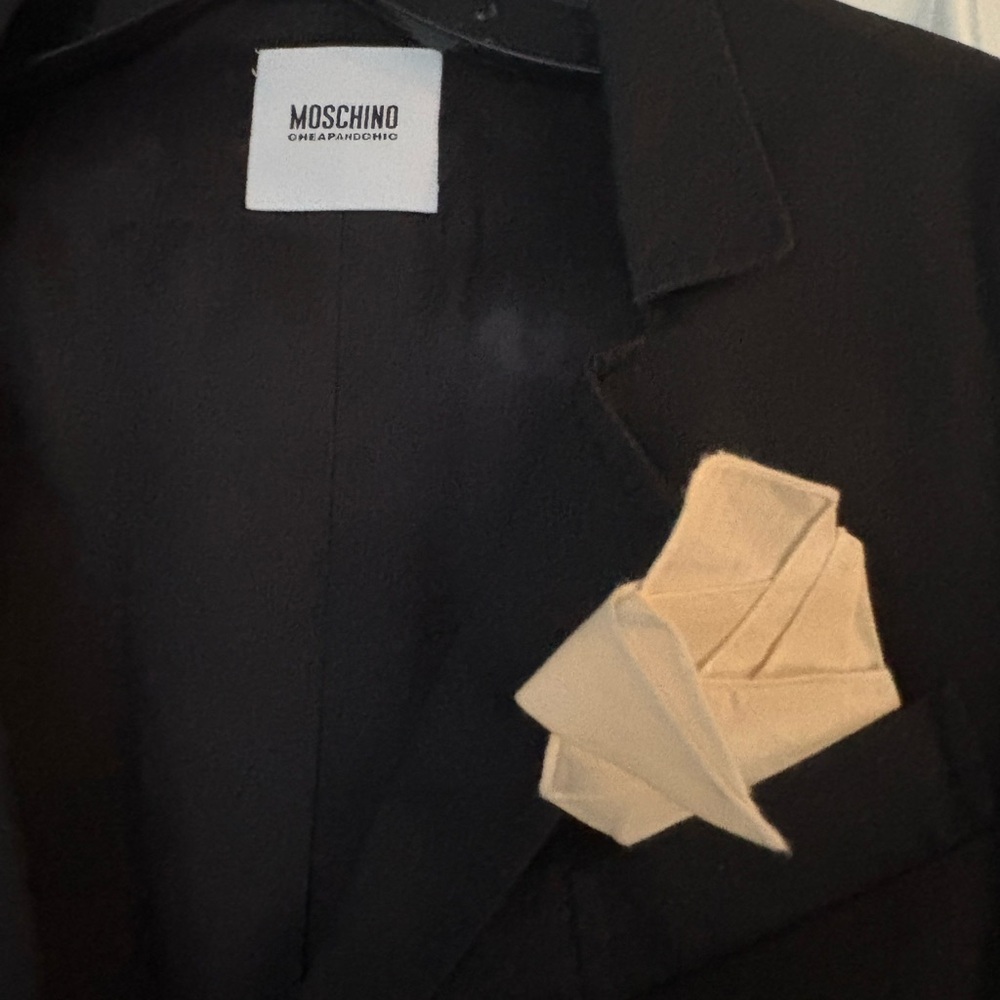 Moschino Black Blazer with Cream Pocket Square.